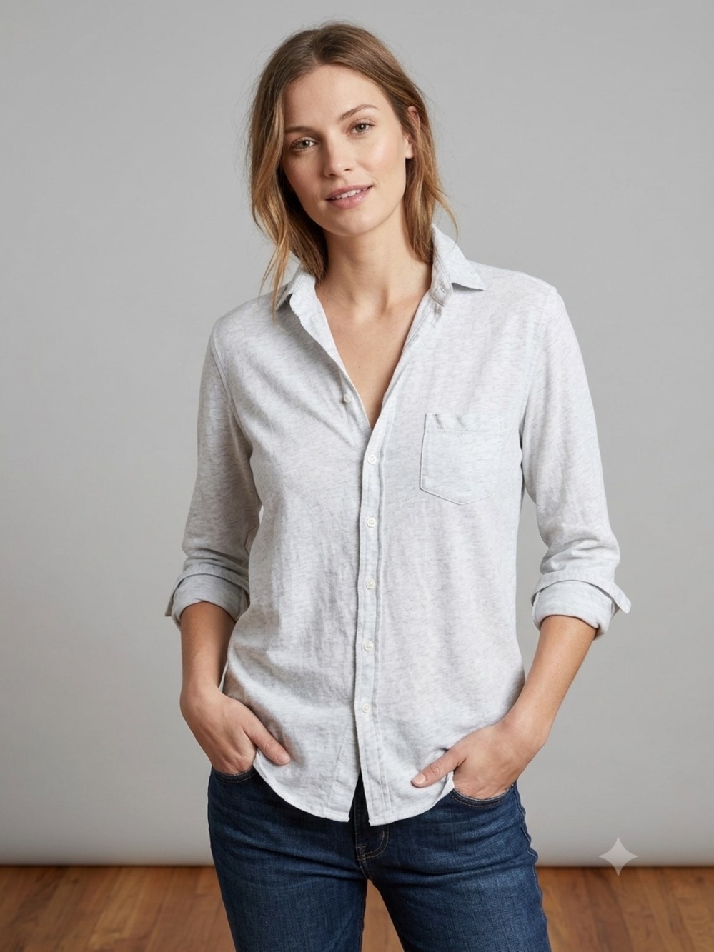FRANK & EILEEN Tee Lab Eileen Light Gray Button-Down Shirt (129)